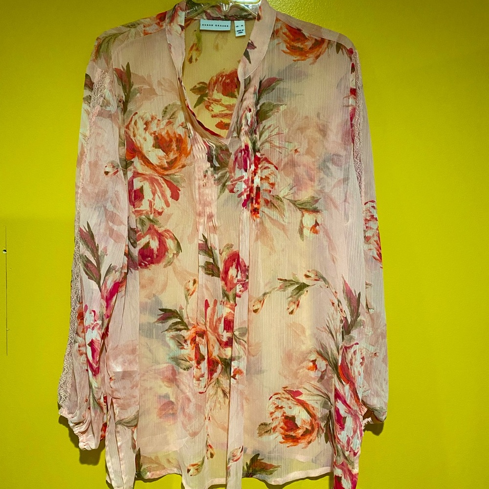 Susan Graver pink floral pattern XL top